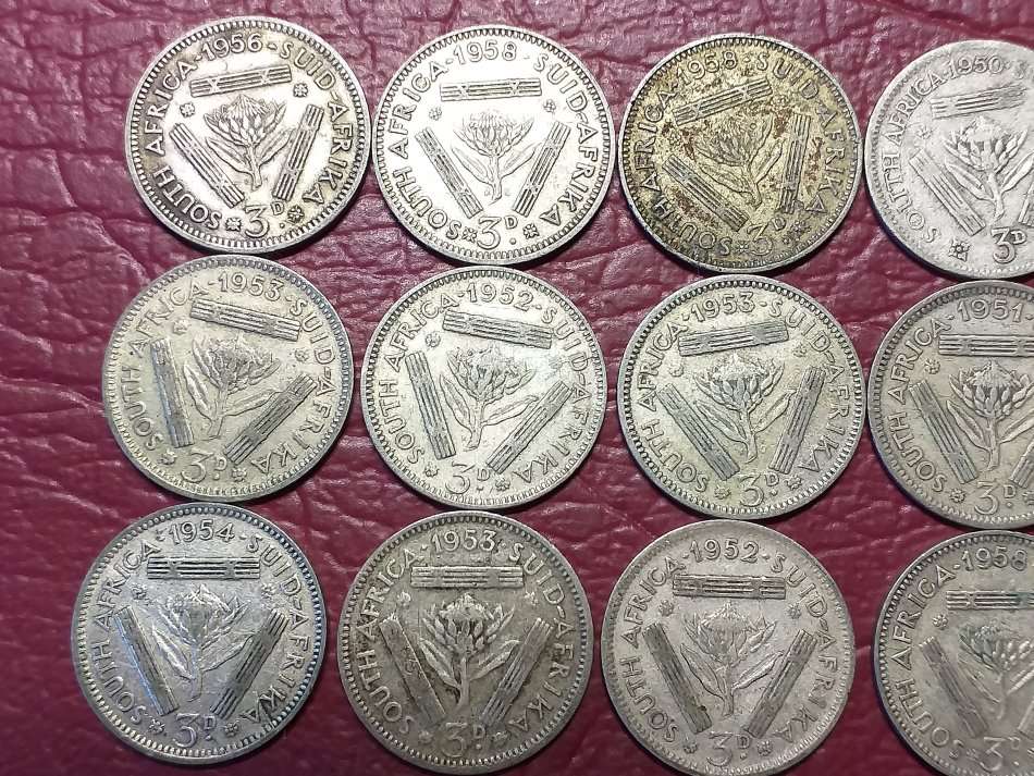 15 x SA UNION SILVER [50%] THREEPENCE [Bid per coin to take all]