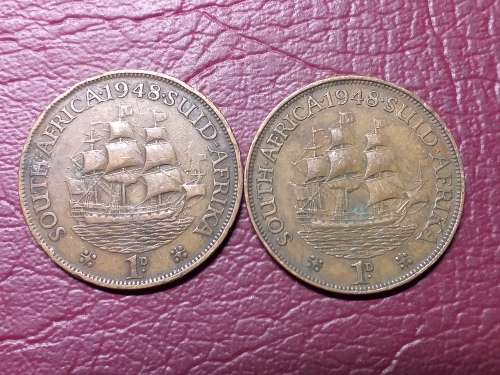 2 x 1948 SA UNION PENNIES