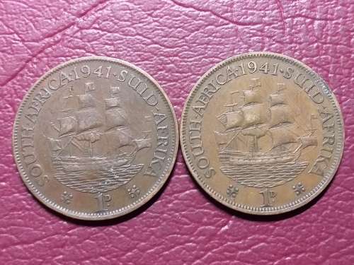 2 x 1941 SA UNION PENNIES