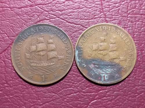 1937 and 1942 SA UNION PENNIES [Bid per coin to take both]