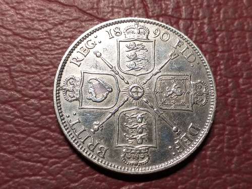 1890 BRITISH STERLING SILVER 1 Florin - Victoria [TWO SHILLINGS]