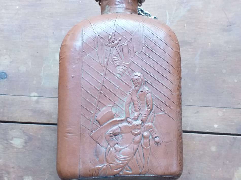 Miguel de Cervantes Leather Wrapped WHISKEY BOTTLE EMPTY Decanter 9" RARE Collectible