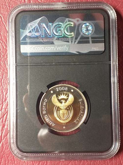 2008 5 RAND MANDELA 90TH BIRTHDAY - "RAND" MIRRORED - MANDELA LABEL NGC GRADED PF66 ULTRA CAMEO