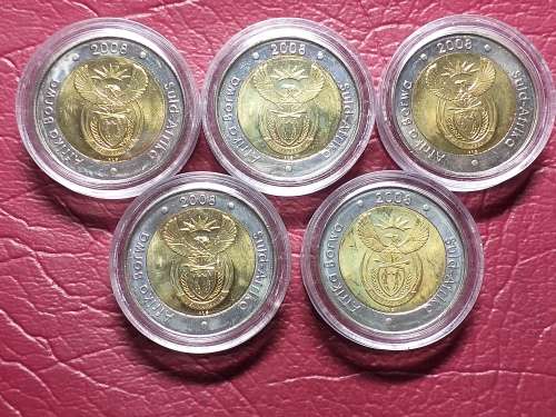 5 x 2008 RSA R5 MANDELA 90TH BIRTHDAY - UNC - [Bid per coin to take all]