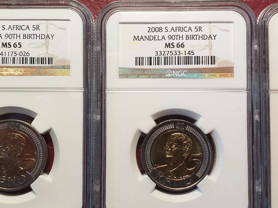 2008 RSA R5 MANDELA 90TH BIRTHDAY NGC GRADED MS 65/66/67 [Bid per coin to take all three]