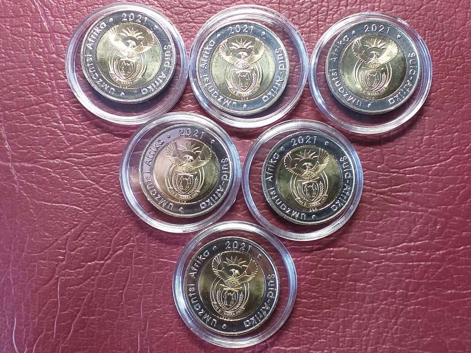 6 x RSA 2021 R5 COINS - BRILLIANT UNCIRCULATED - Rare in this condition - [Bid per coin to take all]