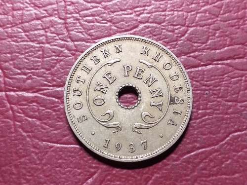 1937 RHODESIA 1 Penny - [Getting rare in this condition]