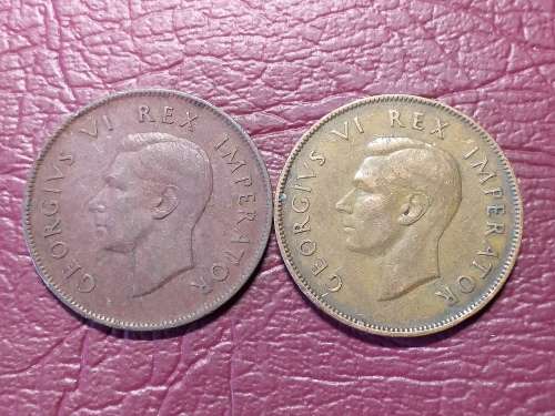 2 x 1945 SA UNION PENNIES - [Bid per coin to take both]