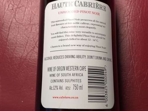 2011 HAUTE CABRIERE 750 ml UNWOODED PINOT NOIR - SEE DESCRIPTION