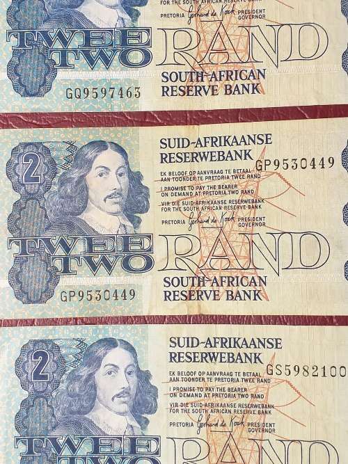 3 x RSA TWO RAND NOTES - G. de KOCK - [Bid per note to take all.]