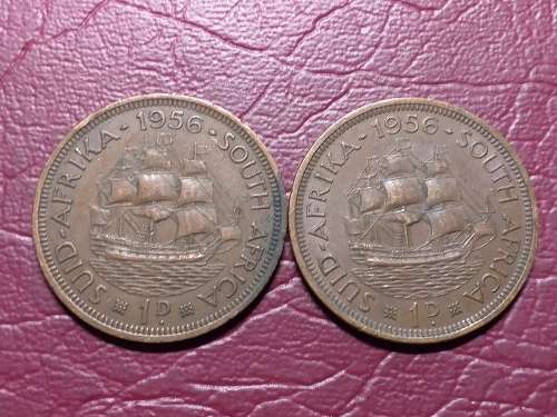 2 x 1956 SA UNION PENNIES - [Bid per coin to take both]
