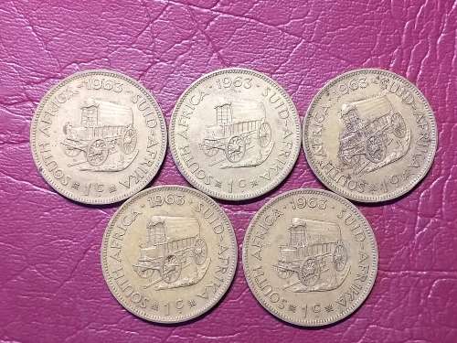 A LOT OF 5 x 1963 RSA COPPER ONE CENTS - [Bid per coin to take all.]