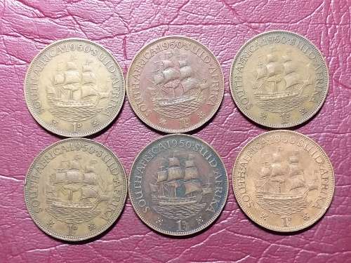 A LOT OF 6 x 1950 SA UNION PENNIES - [Bid per coin to take all.]