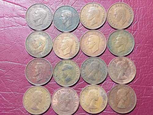 A LOT OF 16 SA UNION ½ PENNIES - ALL DIFFERENT DATES - [Bid per coin to take all.]