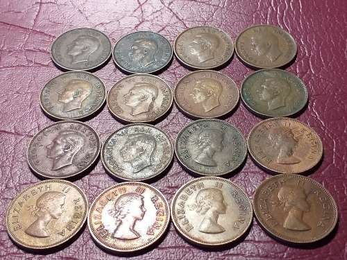 A LOT OF 16 SA UNION ½ PENNIES - ALL DIFFERENT DATES - [Bid per coin to take all.]