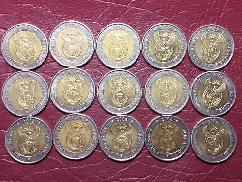 A LOT OF 15 RSA 2008 MANDELA R5 COINS - [Bid per coin to take all.]