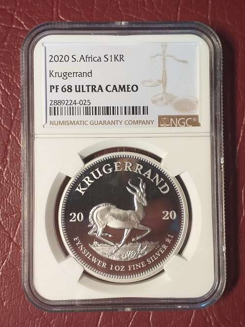 2020 SILVER KRUGERRAND NGC GRADED PF 68 ULTRA CAMEO