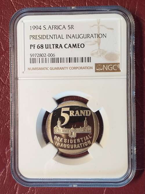PF 68 ULTRA CAMEO 1994 RSA R5 PRSIDENTIAL INAGURATION - NGC GRADED