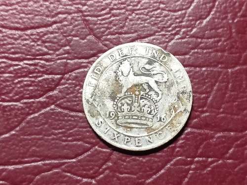 1916 BRITISH STERLING SILVER 6 Pence - George V