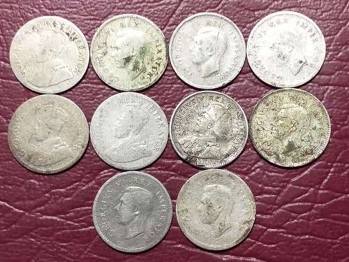 A LOT OF 10 SA UNION SILVER 3 PENCES -  [Bid per coin to take all]