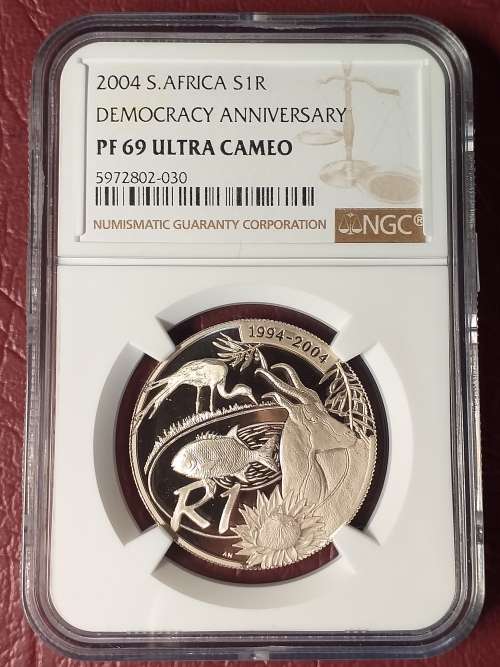 2004 RSA SILVER R1 PROTEA - DEMOCRACY ANNIVERSARY - NGC GRADED PROOF 69 ULTRA CAMEO