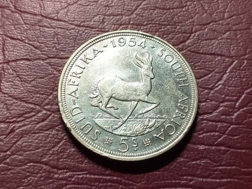 1954 SA UNION SILVER 5 SHILLINGS - [RARE]