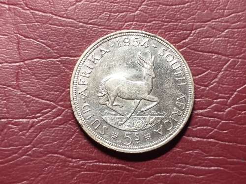 1954 SA UNION SILVER 5 SHILLINGS - [RARE]