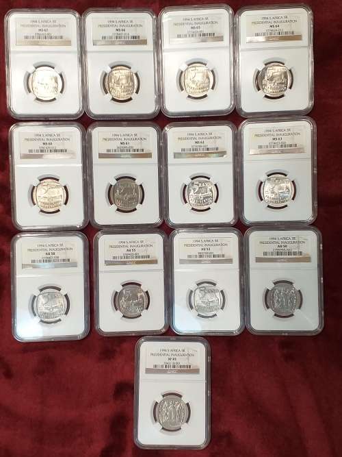 A SET OF 13 x 1994 RSA R5 COINS - NGC GRADED XF 45 TO MS 67 - IN PLASTIC BOX - RARE GRADES