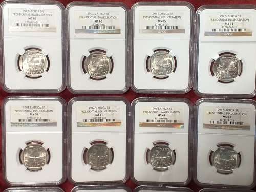 A SET OF 13 x 1994 RSA R5 COINS - NGC GRADED XF 45 TO MS 67 - IN PLASTIC BOX - RARE GRADES