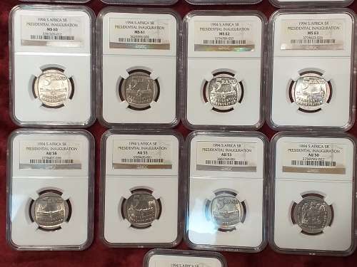 A SET OF 13 x 1994 RSA R5 COINS - NGC GRADED XF 45 TO MS 67 - IN PLASTIC BOX - RARE GRADES