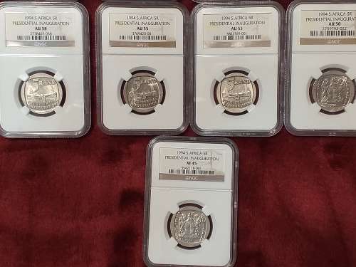A SET OF 13 x 1994 RSA R5 COINS - NGC GRADED XF 45 TO MS 67 - IN PLASTIC BOX - RARE GRADES