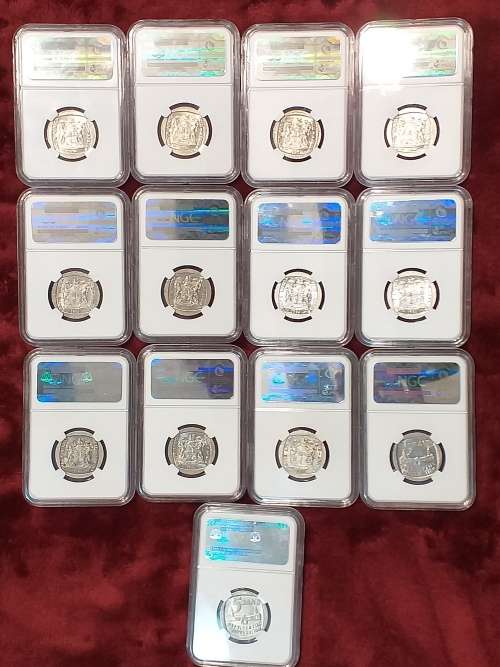 A SET OF 13 x 1994 RSA R5 COINS - NGC GRADED XF 45 TO MS 67 - IN PLASTIC BOX - RARE GRADES