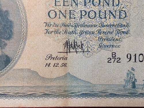 1956 SA RESERVE BANK ONE POUND NOTE - M.H. DE KOCK