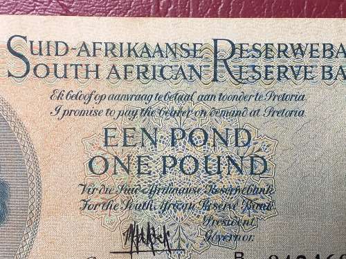 1956 SA RESERVE BANK ONE POUND NOTE - M.H. DE KOCK