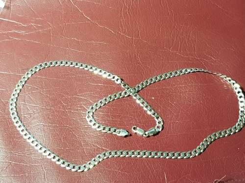 LOVELY LONG GENUINE SOLID STERLING SILVER NECKLACE WITH ITALIAN CLASP IN VERY GOOD CONDITION - [18g]