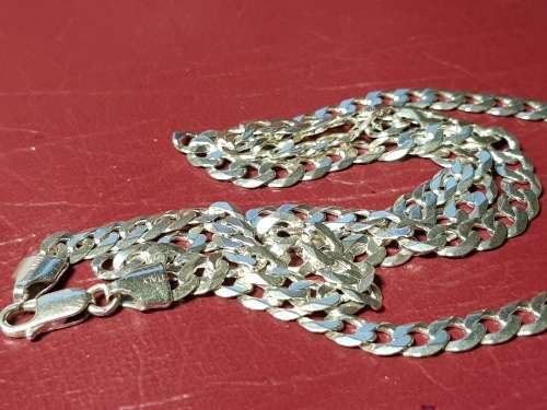 LOVELY LONG GENUINE SOLID STERLING SILVER NECKLACE WITH ITALIAN CLASP IN VERY GOOD CONDITION - [18g]