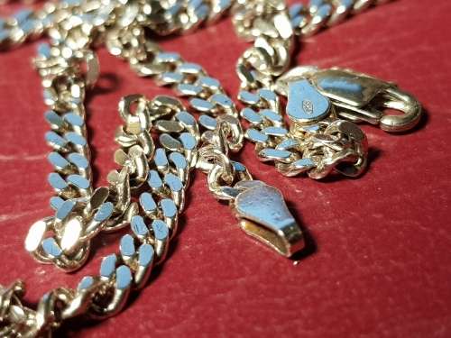 LOVELY LONG GENUINE SOLID STERLING SILVER NECKLACE WITH ITALIAN CLASP IN VERY GOOD CONDITION - [18g]