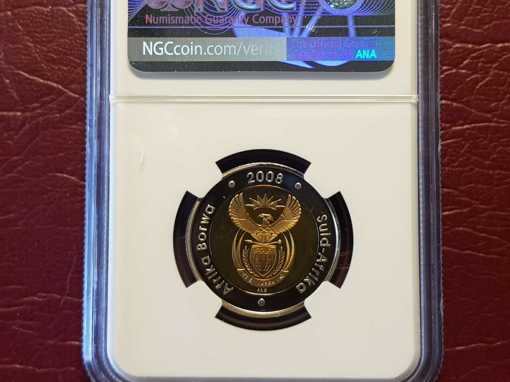 PF 68 ULTRA CAMEO NGC GRADED RSA 2008 R5 MIRRORED - MANDELA 90th BIRTHDAY