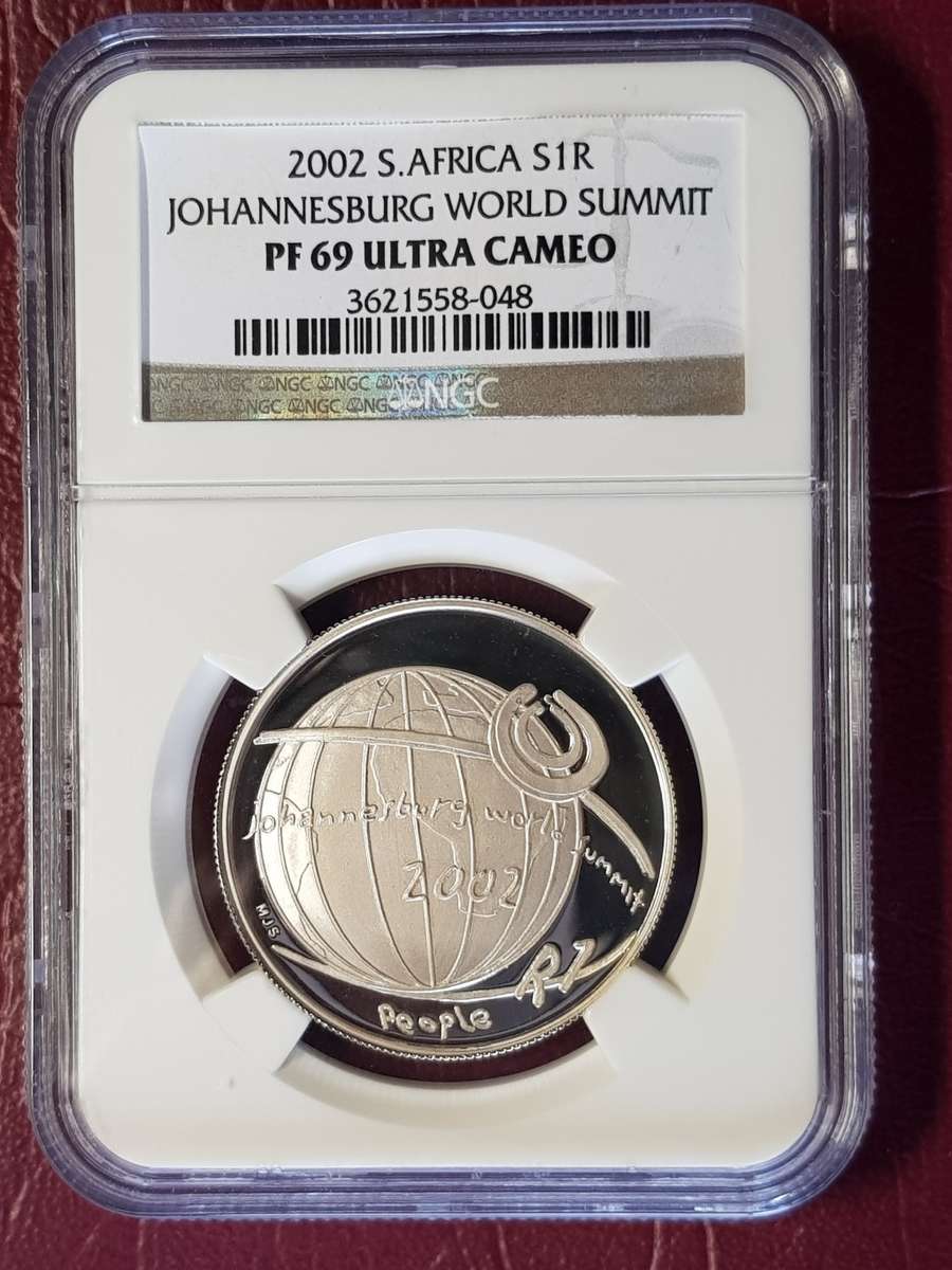 PF 69 ULTRA CAMEO NGC GRADED 2002 RSA SILVER R1 - JOHANNESBURG WORLD SUMMIT