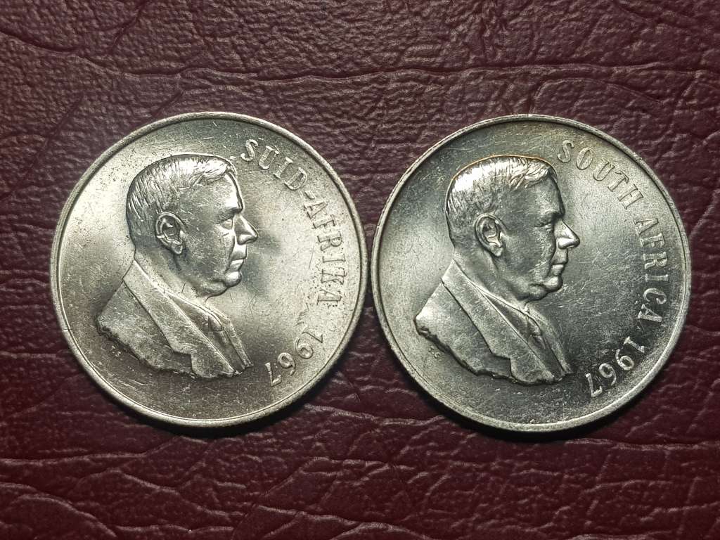 2 x 1967 RSA SILVER RANDS - AFR + ENG - [Bid per coin to take both.]