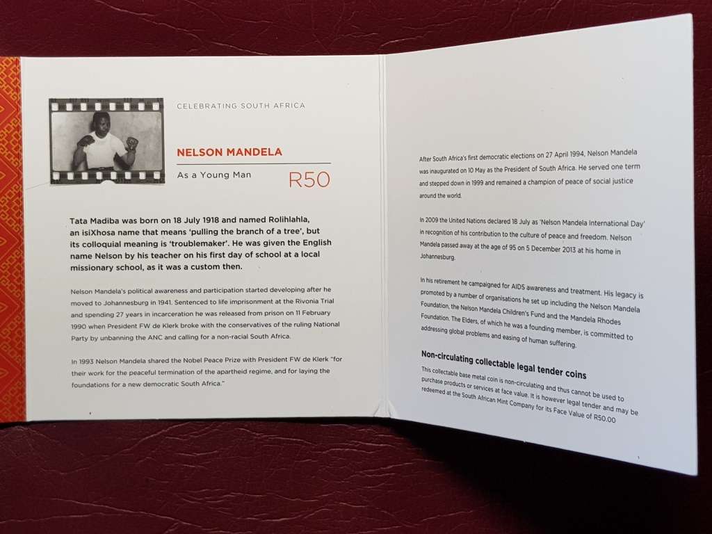 2018 RSA Aluminium Bronze R50 Nelson Mandela - As a young man - WITH COA - CAPSULED