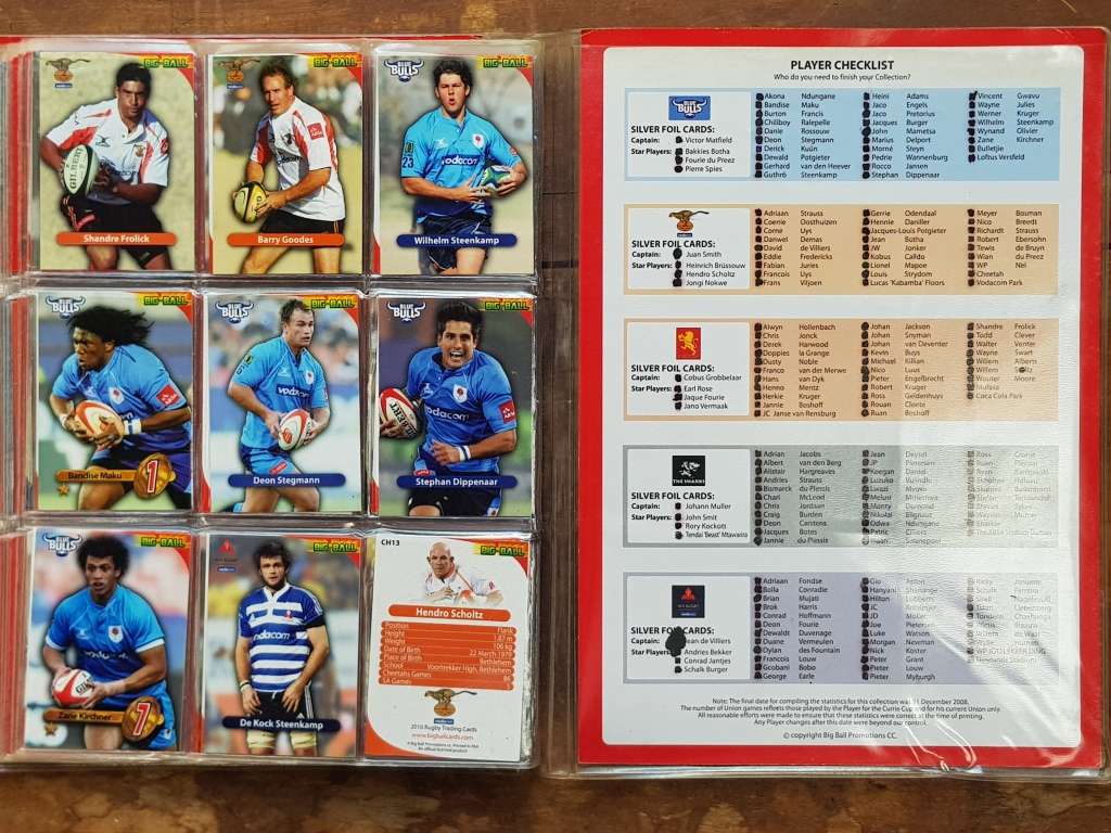 216 x RUGBY TRADING CARDS 2009 COMPLETE COLLECTION IN COLLECTOR BINDER - [Bid per card to take all.]