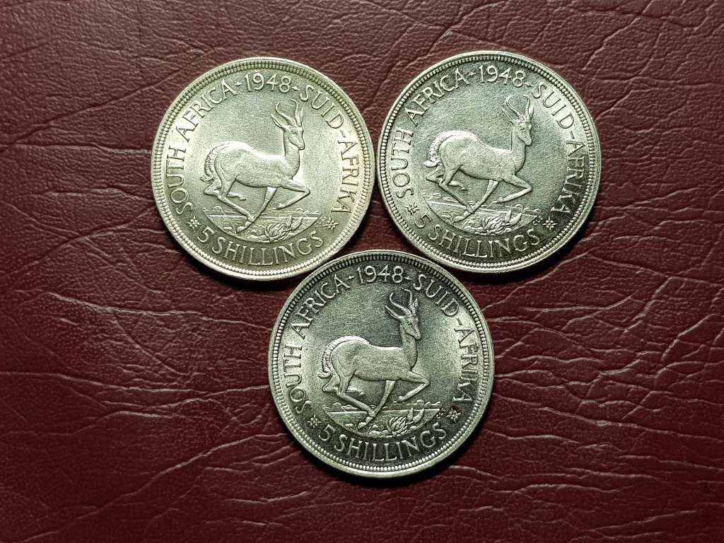 3 X 1948 SA Union Silver 5 Shillings - [Bid per coin to take all]