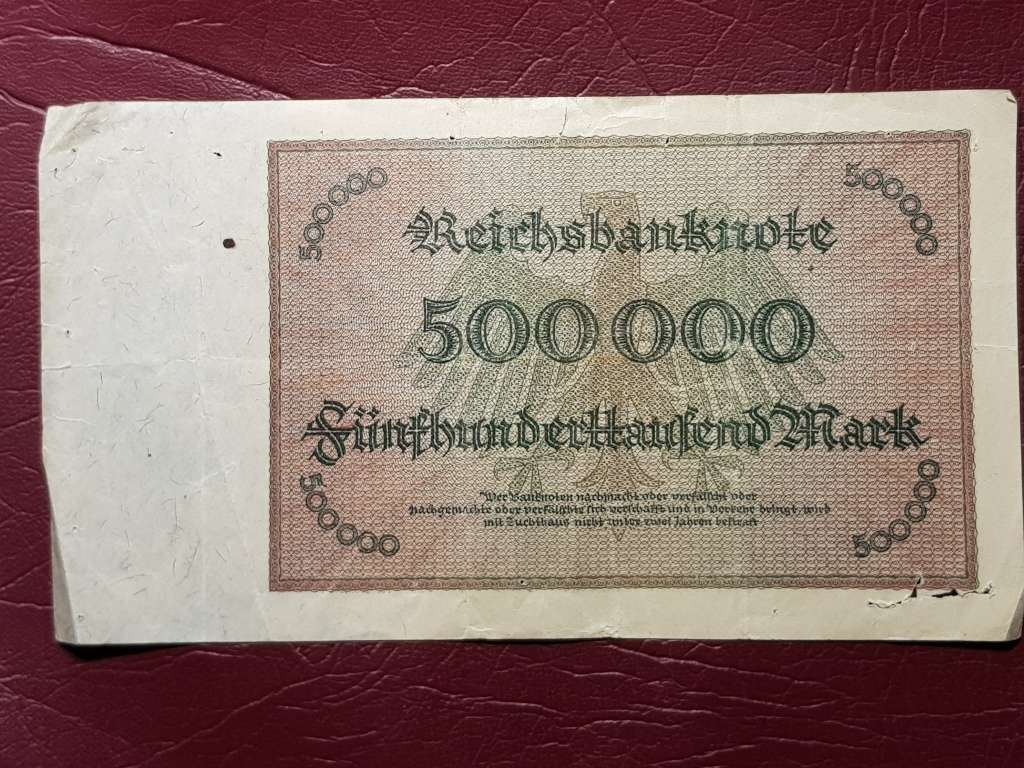 1923 Germany 500 000 Mark Reichsbanknote