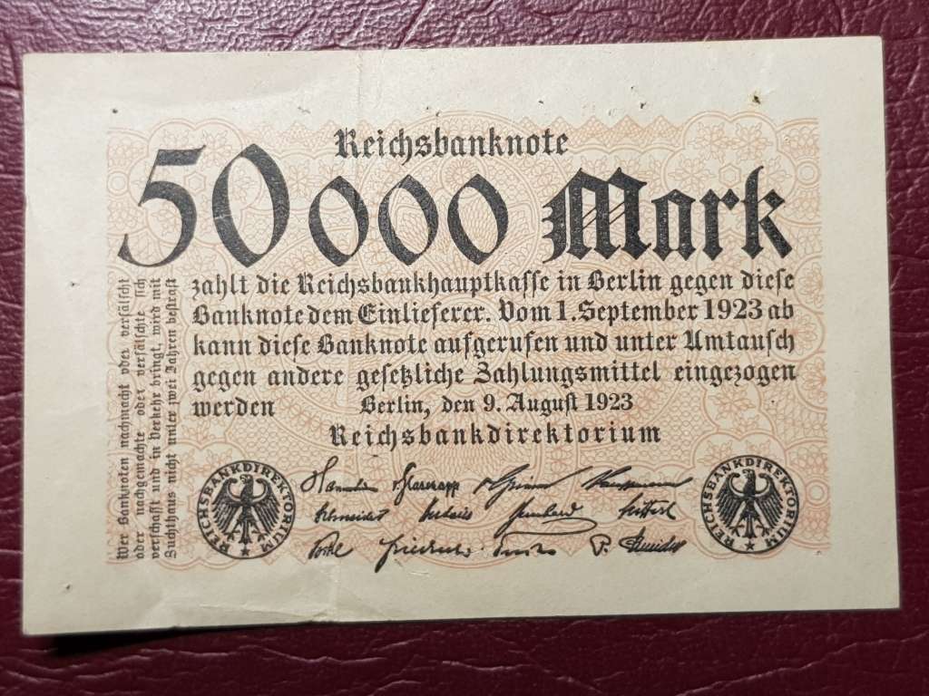1923 Germany 50 000 Mark Reichsbanknote