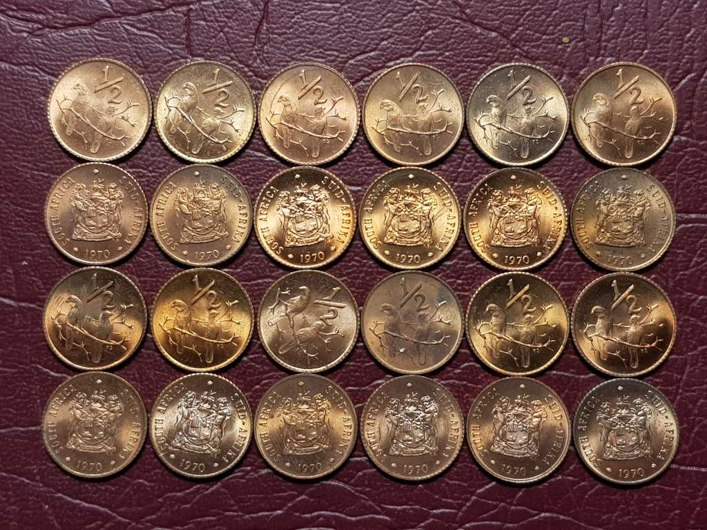 A LOT OF 24 x 1970 RSA BRONZE ½ Cents - BRILLIANT MINT STATE