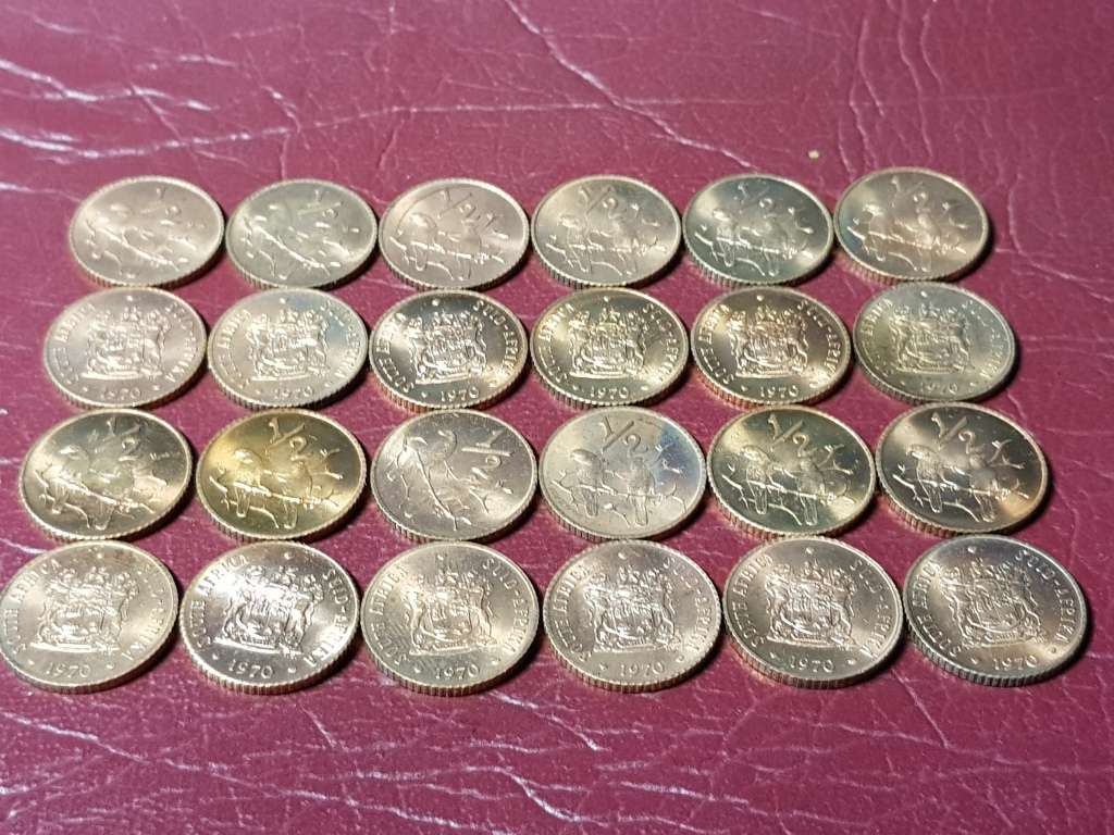 A LOT OF 24 x 1970 RSA BRONZE ½ Cents - BRILLIANT MINT STATE