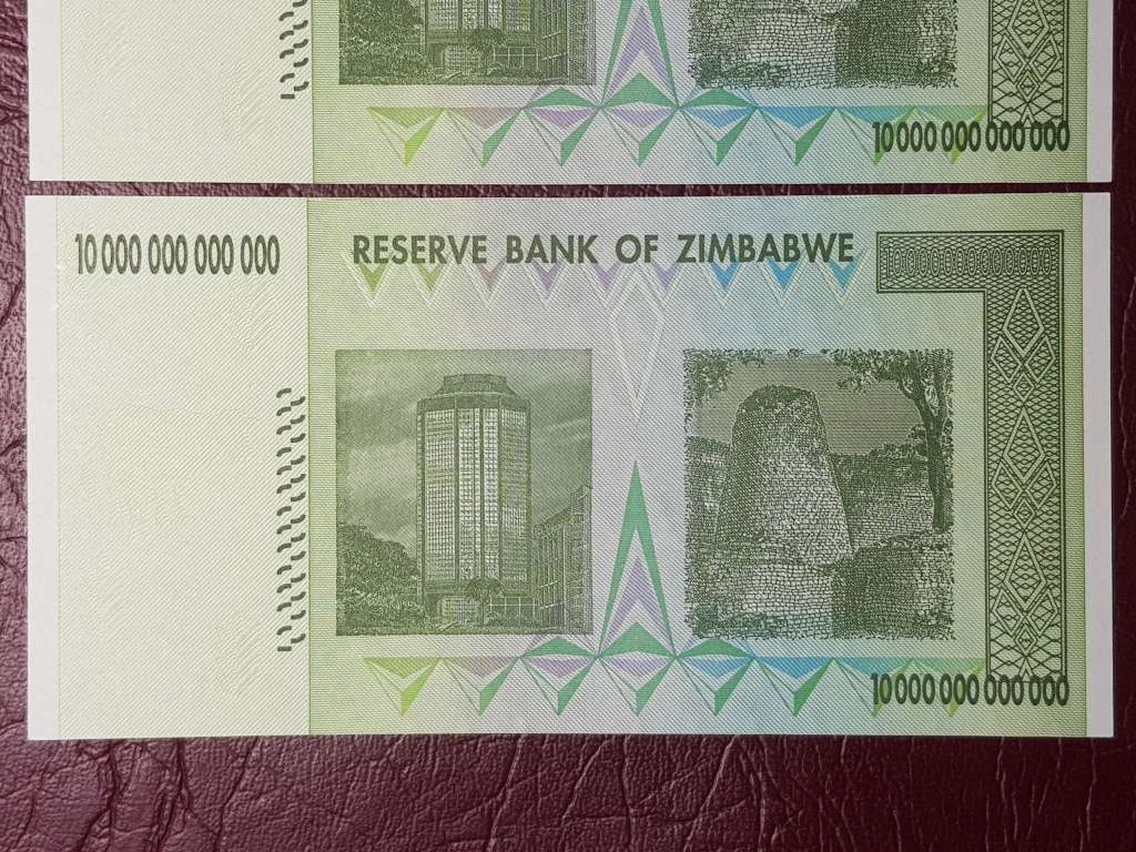 2 x 2008 Zimbabwe 10 Trillion Dollars Notes In Sequence - AA - Harare - Bird WTM - UNC