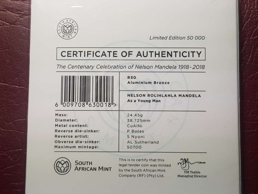 2018 Nelson Mandela R50 Capsuled and Sealed In Original Packaging - [Uncirculated]