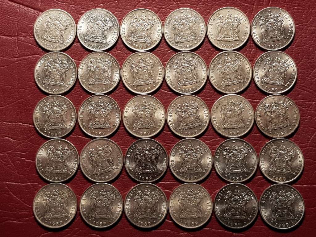 A Lot Of 30 x 1989 RSA Nickel 10 cent coins - [Bid per coin to take all]